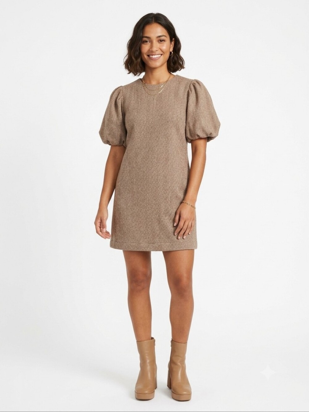 En Saison Women's Wool Blended Puffed Sleeve Mini Dress Women's Sz Large Office